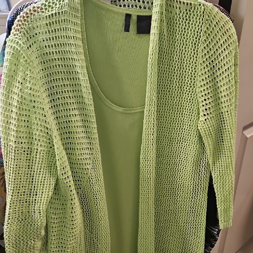 Chico's Green Cardigan Sweater Set Open-Knit Design